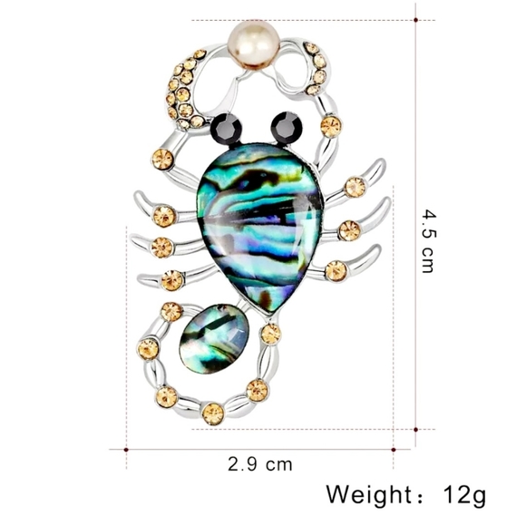 Silver plated abalone inlay champagne crystal pearl scorpion necklace/brooch - Picture 4 of 14